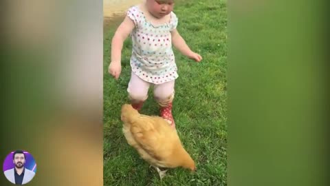 Funny Baby Reaction When Play with Chicken | Funny videos