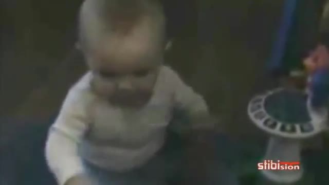 Baby scares herself with fart