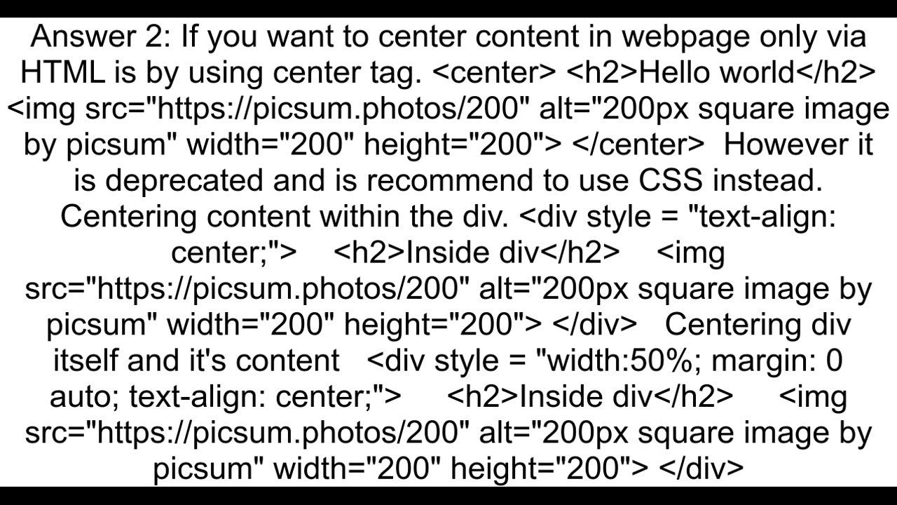 How to bring centre alignment in web page using html