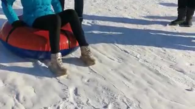 Winter skiing girls from the mountain