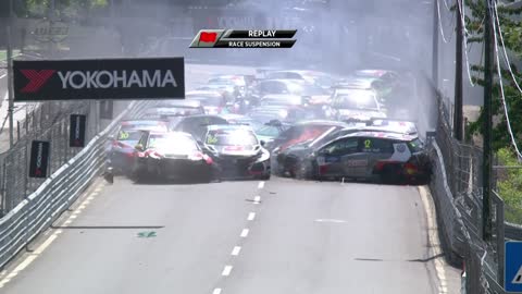 Huge car crash in the streets of Vila Real Portugal - WTCR Race 1