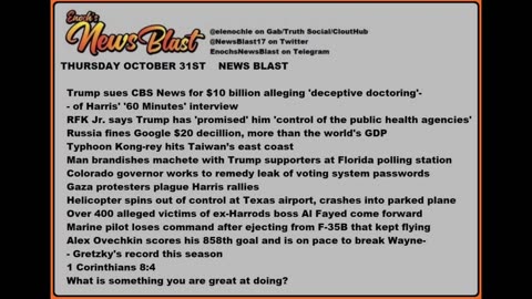 Thurdsday October 31, 2024 News Blast