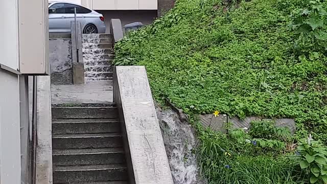 Waterfall directly in the courtyard