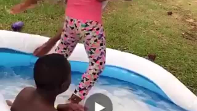 LITTLE Girl Body Slams Kid Boy Into Pool Epic