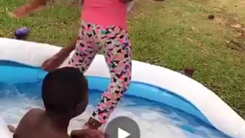 LITTLE Girl Body Slams Kid Boy Into Pool Epic