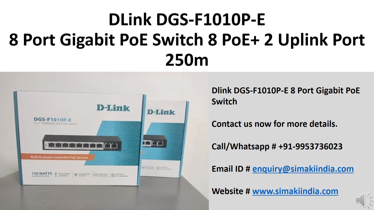 Dlink DGS-F1010P-E 8 Port Gigabit PoE Switch + 2 Uplink Port 250mtr