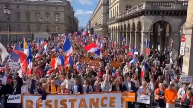 Supporters of the Patriots rally in Paris demanding Macron's resignation