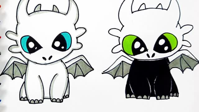 How to draw and paint Light Fury and Toothless from How to Train Your Dragon