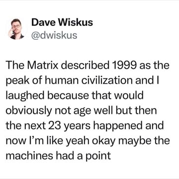 The Matrix was right. Civilization peaked in 1999. #shorts #modernity #wachowski