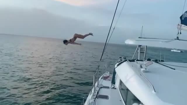 Jump From Boat Happy Good Vibes