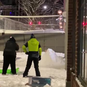 ANTIFA/BLM block police with SNOW