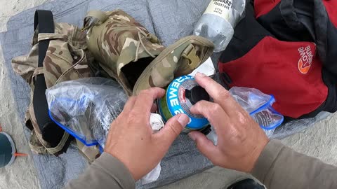 Packing away gear at the beach. GOPRO ON A HEAD MOUNT.