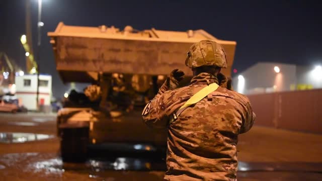 Vlissingen Port Operations with M1 Abrams main battle tanks, Bradley infantry fighting vehicles