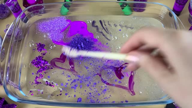 PURPLE SLIME | Mixing makeup and glitter into Clear Slime | Satisfying Slime Videos 1080p