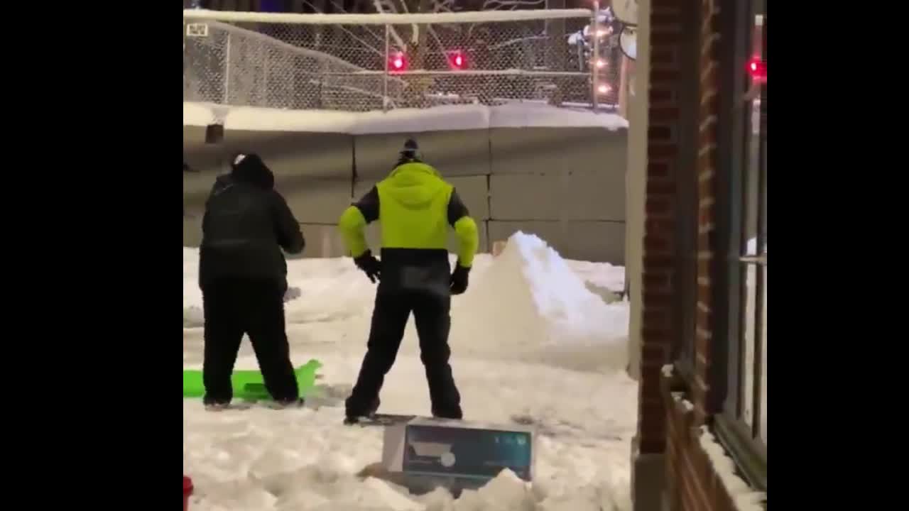 Seattle Antifa Block Cop Cars With Snow At Precinct