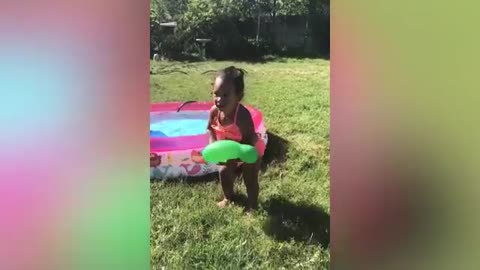 Funny Baby Playing With Water - Baby Outdoor Video