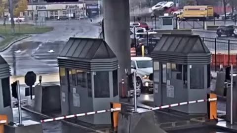 New surveillance video shows the moment when the white vehicle went airborne and