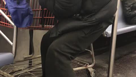 New York City drunk homeless on train