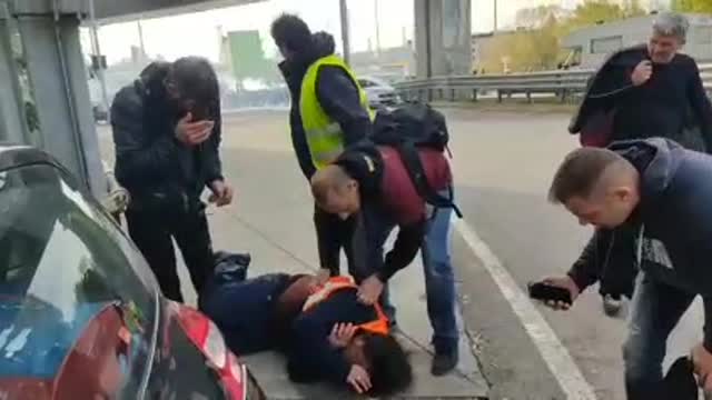 Trieste, Italy - port workers and citizen flee the chemical gas