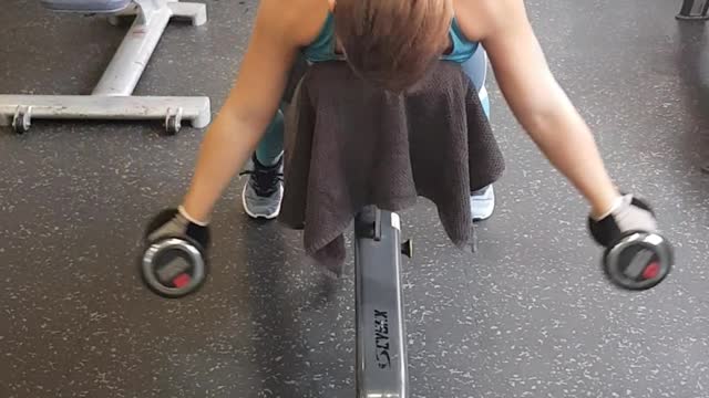 Incline Bench Shoulder and back raises with rotation