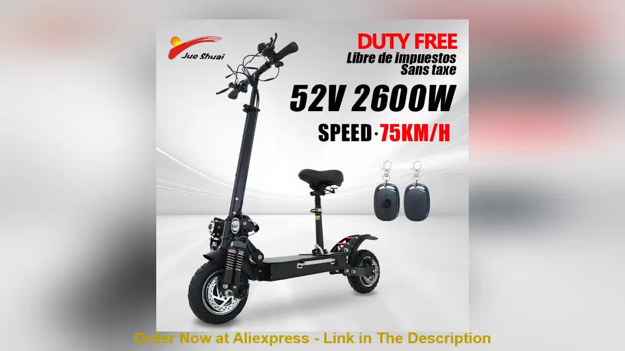 ☀️ 52V Dual Motor E-scooter 75km/h Fast Hoverboard 10inch Big Wheel Skateboard with Seat Remote