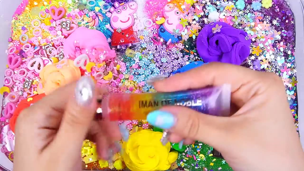 Peppa pig Rainbow Slime Mixing Random Cute,shiny things into slime #ASMR #Satisfying#slimevideo #슬라임