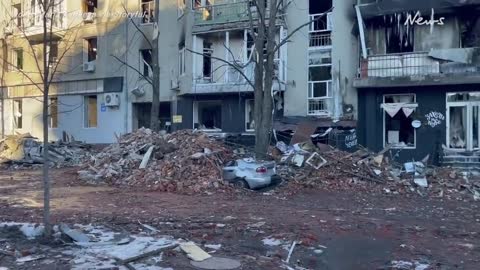 Residential neighborhood in Kharkiv, Ukraine lies in ruins after Russian attacks