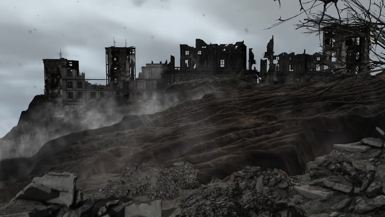 Destroyed city with smoke and fire particles 3D [Free Stock Video Footage Clips]