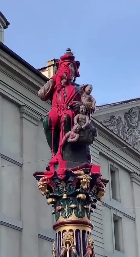“Kindlifresserbrunnen” statue defaced in Bern Switzerland!