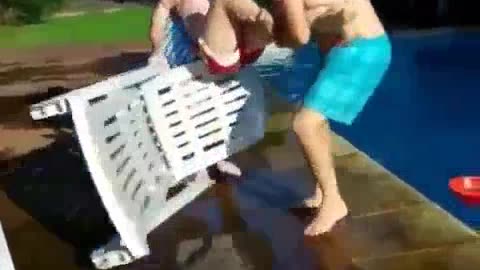 intant karma- throwing your mate in the pool backfires.