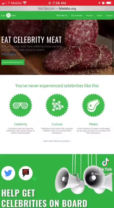 “BiteLabs grows meat from celebrity tissue samples and uses it to make artisanal salami.“