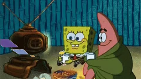 Squidward Is Playing With Tiles While SpongeBob And Patrick Sit Around A Tv 📺