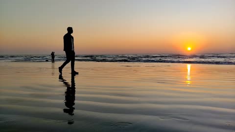 Rare sunset scenes can only seen at coxbazar sea beach