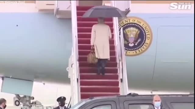 Biden Almost Slips From Stairs in “Rainy Weather ”