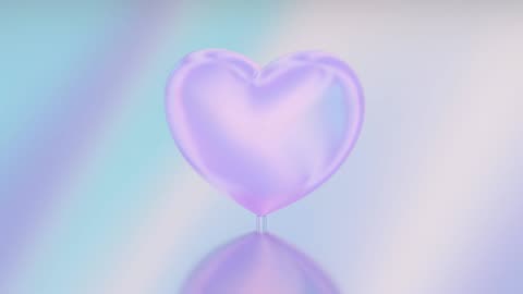 061. Pretty Pink Reflective Love Heart Rotating Above Shiny Mirror Surface