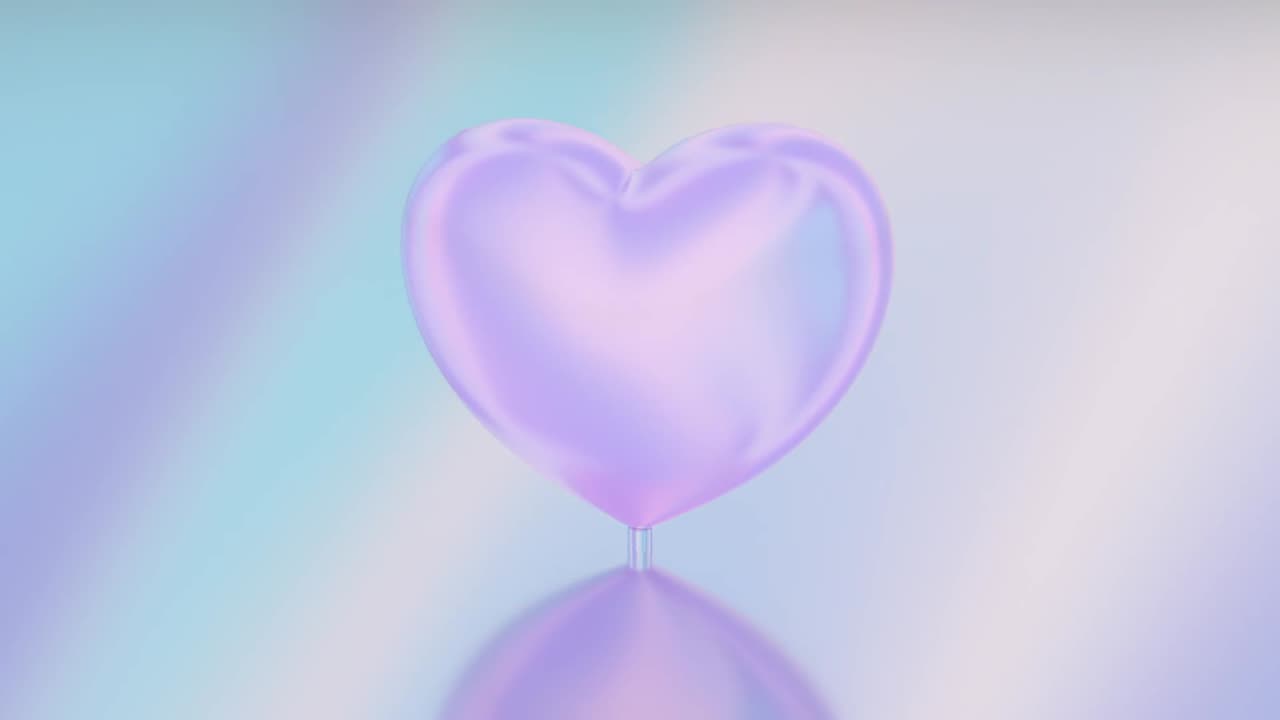 061. Pretty Pink Reflective Love Heart Rotating Above Shiny Mirror Surface