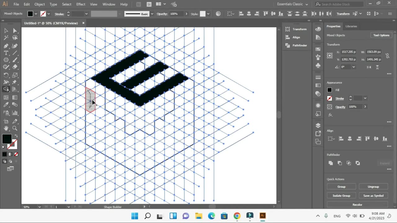 How to make any Custom Letters logo Template with 3D Cube Adobe illustrator tutorial in Grid.