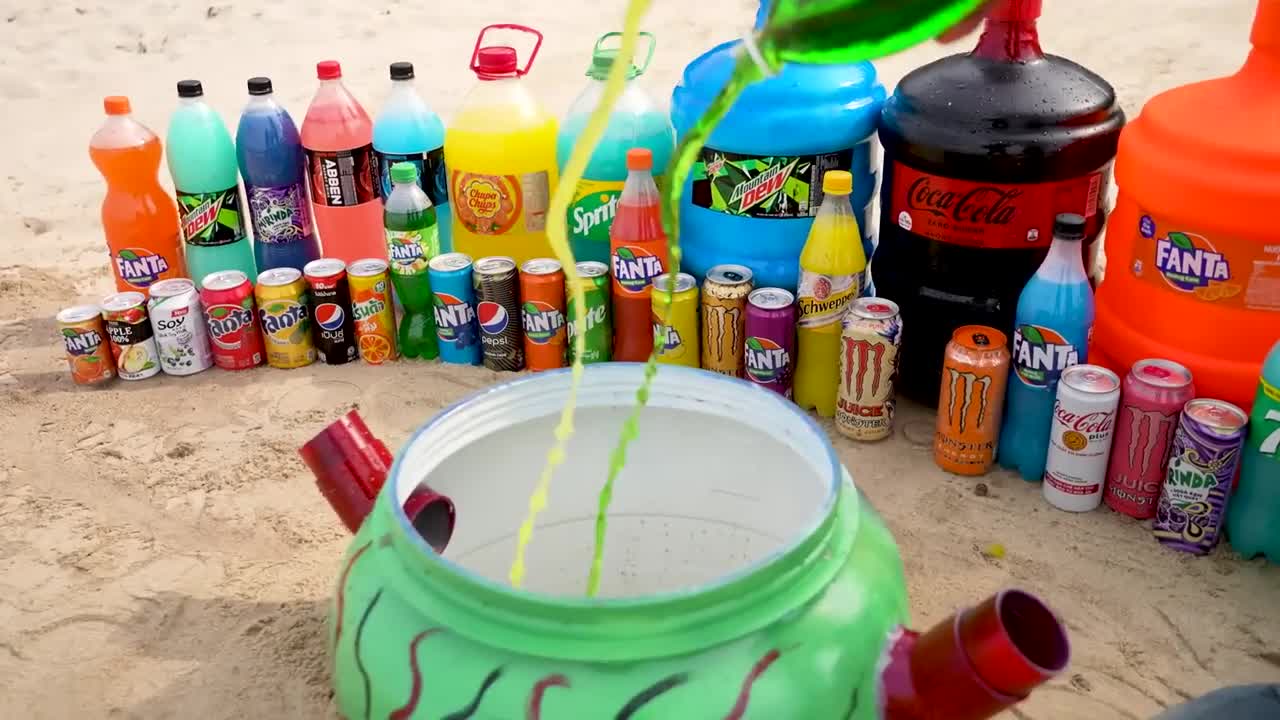 EXPERIMENT: Big Toothpaste Eruption from Giant Coca-Cola Rocket, Mtn Dew, Fanta, Cola and Mentos