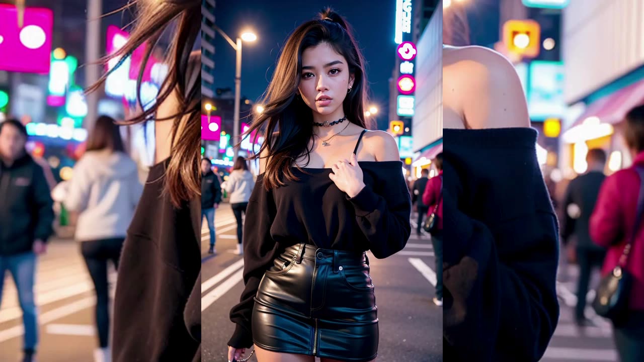 Street Girl in City at Night | AI Art Girl Lookbook