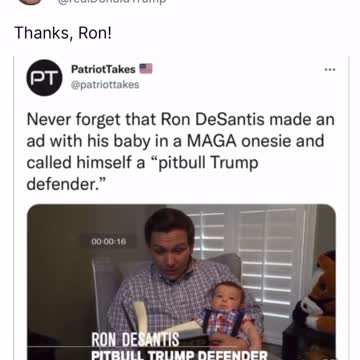 Donald J Trump TS to Ron DeSantis "Thanks Ron!"