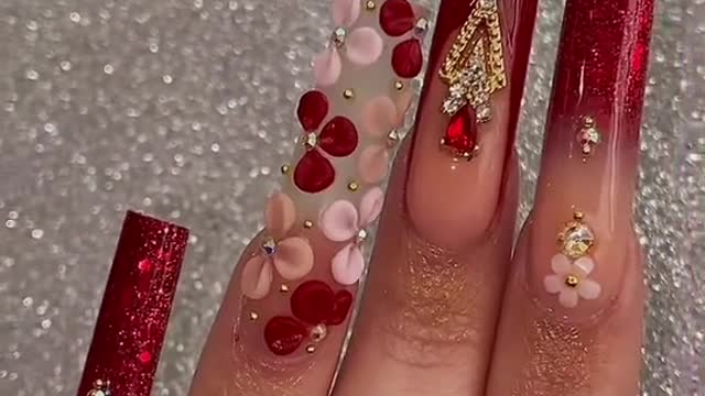 RED SET ✨♥️💗💋 #rednails #3dflowersnails #acrylicnails