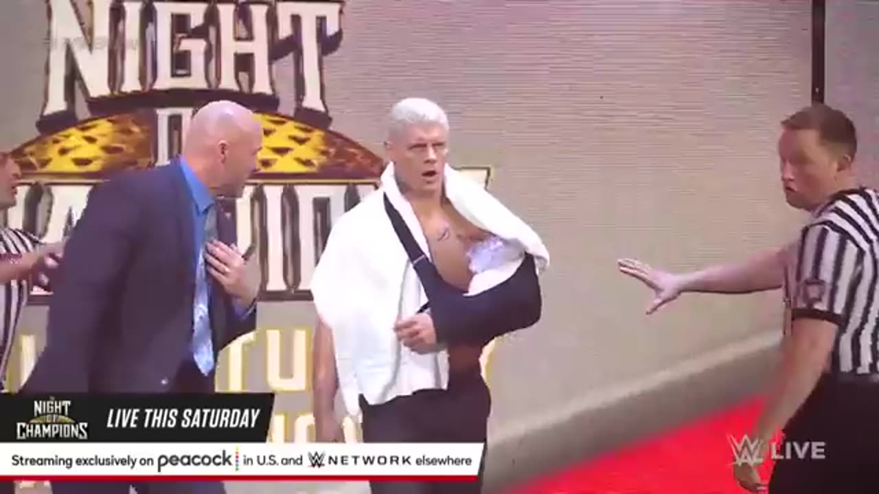 Brock Lesnar twice launches a devastating assault on Cody Rhodes