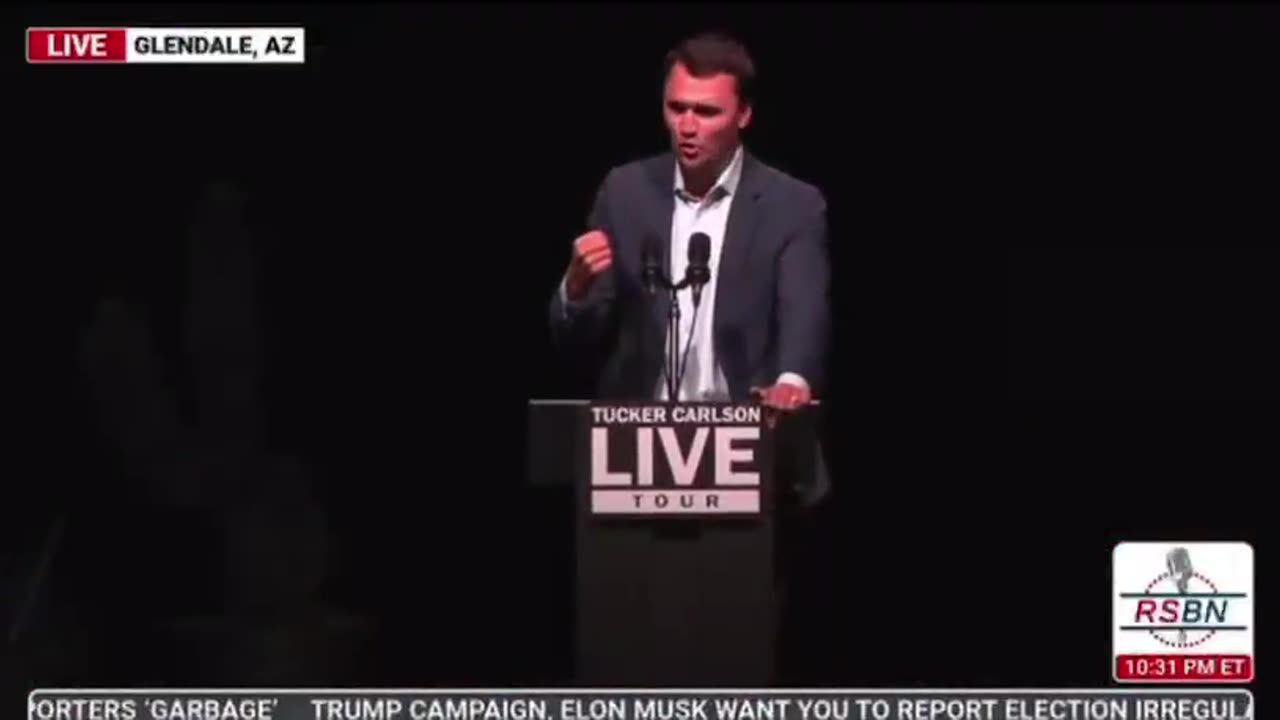 Charlie Kirk at Tucker Carlson's live tour finale with Donald J. Trump in Glendale, AZ