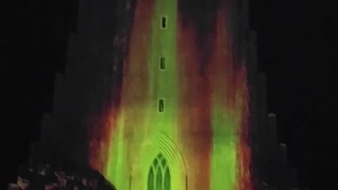 What an impressive light show at a church in Iceland!