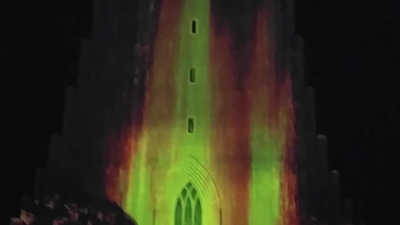 What an impressive light show at a church in Iceland!