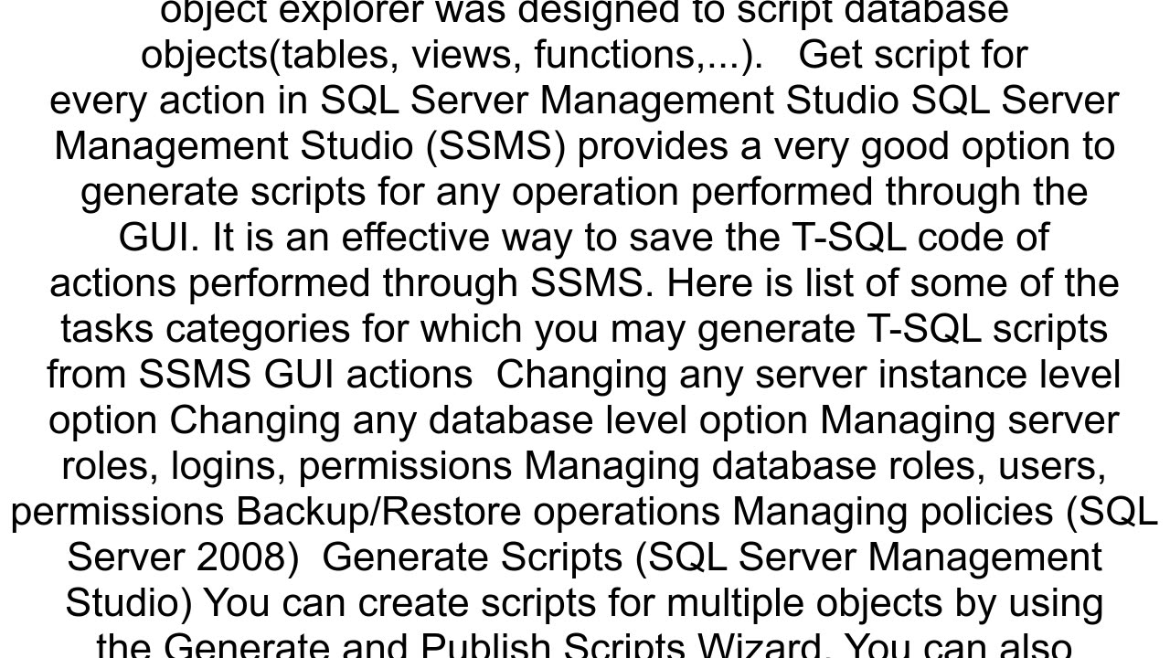 Generate Scripts equivalent in TSQL