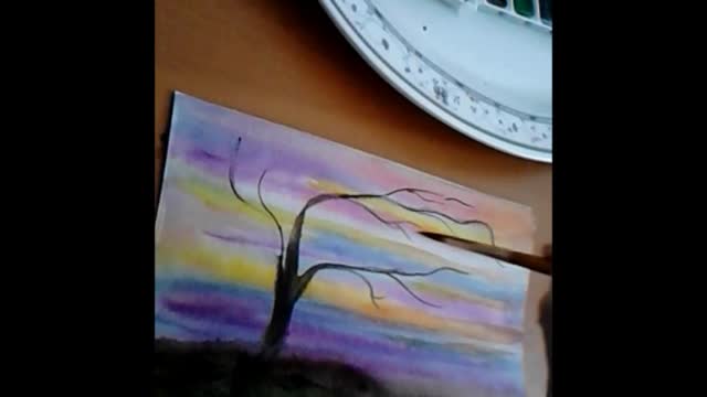 The watercolor drawing. Sunset