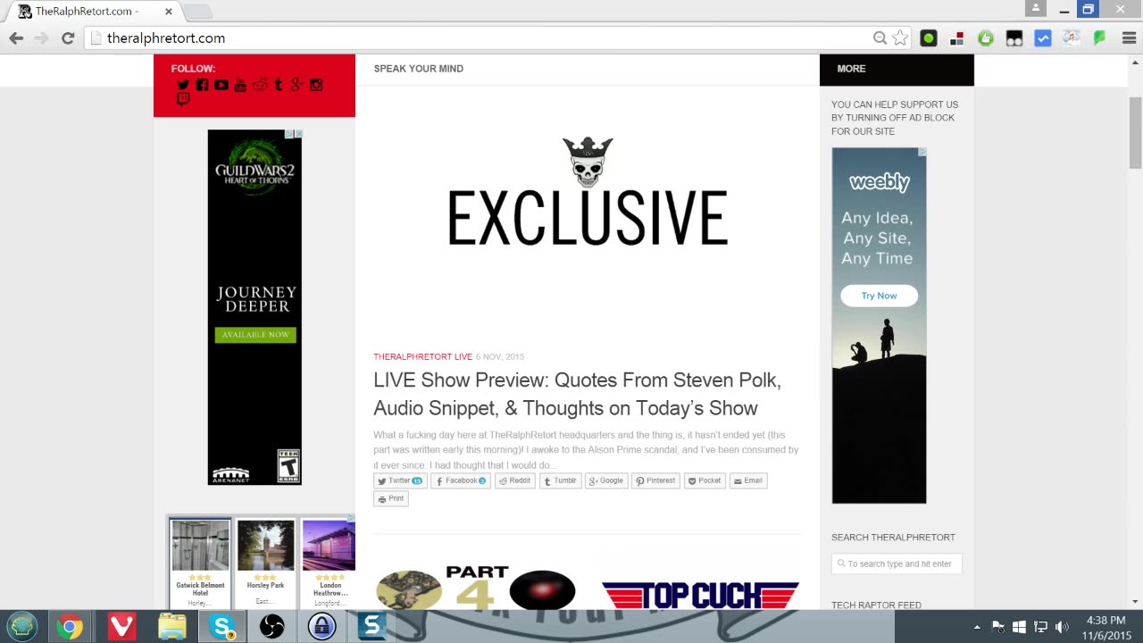 2015-11-06 - TRR Live - Killstream - Steven Polk AKA Alison Prime Finally Speaks