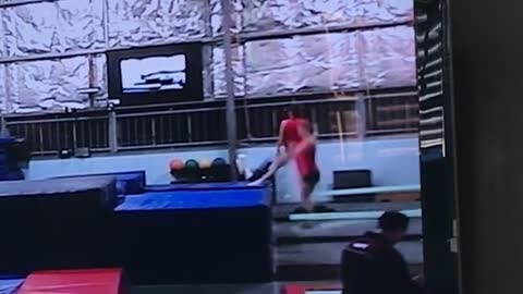 Gymnast Slips And Falls Off A Spring Board