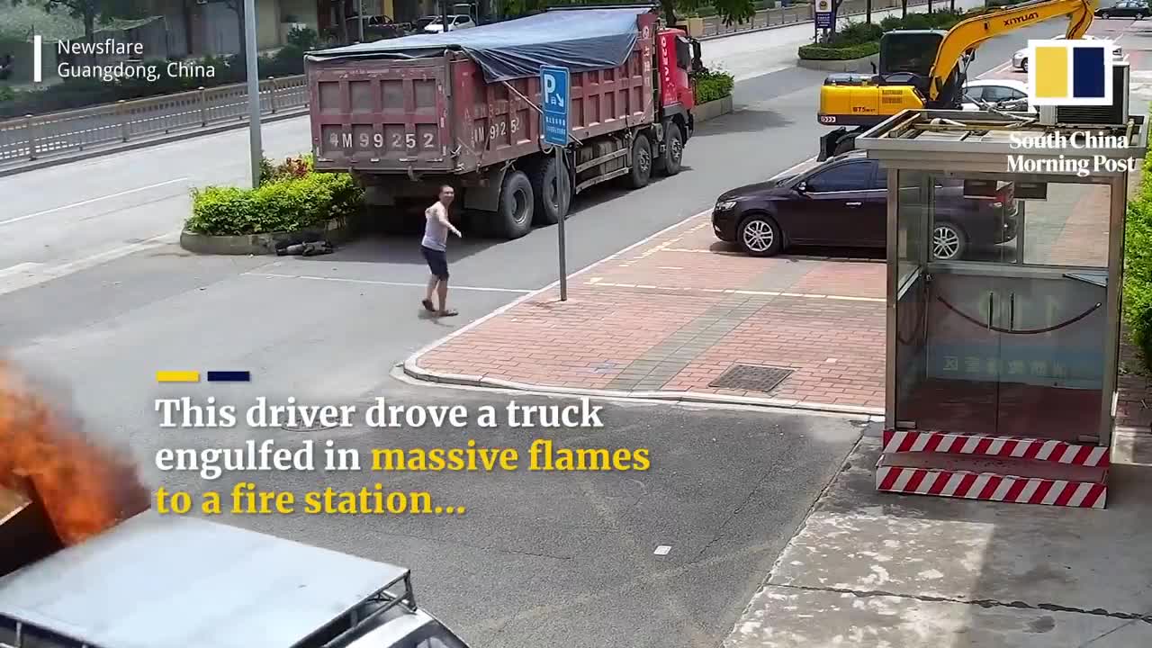 Motorist drives burning truck to fire station in China